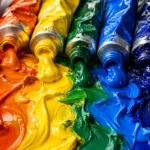 Tubos de pintura de colores ordenados como un arcoíris